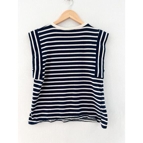 ZARA Navy Striped Knit Cap Sleeve Top Medium Nautical Sailor Sleeveless Blouse - Picture 5 of 5